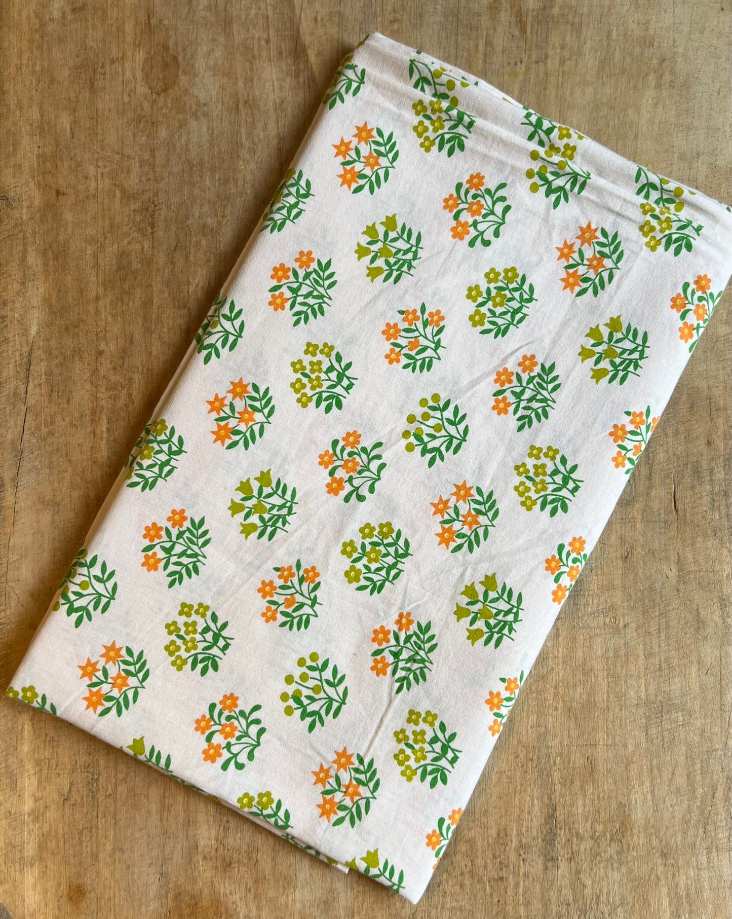 Nappe vintage coton motif vert et orange