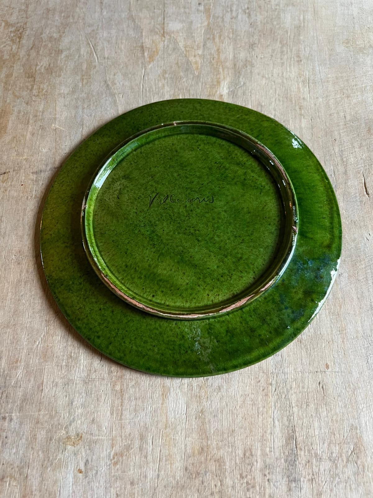 Assiette en céramique vert vintage de Vallauris- année 60-70- 20cm