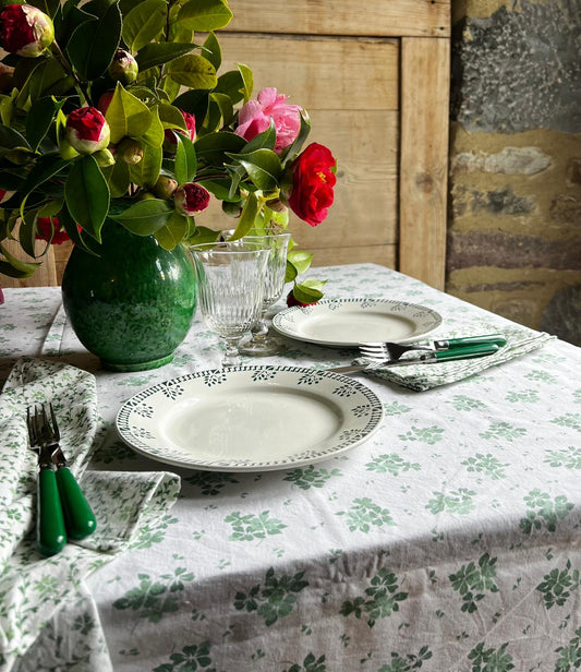 Nappe vintage coton motif vert