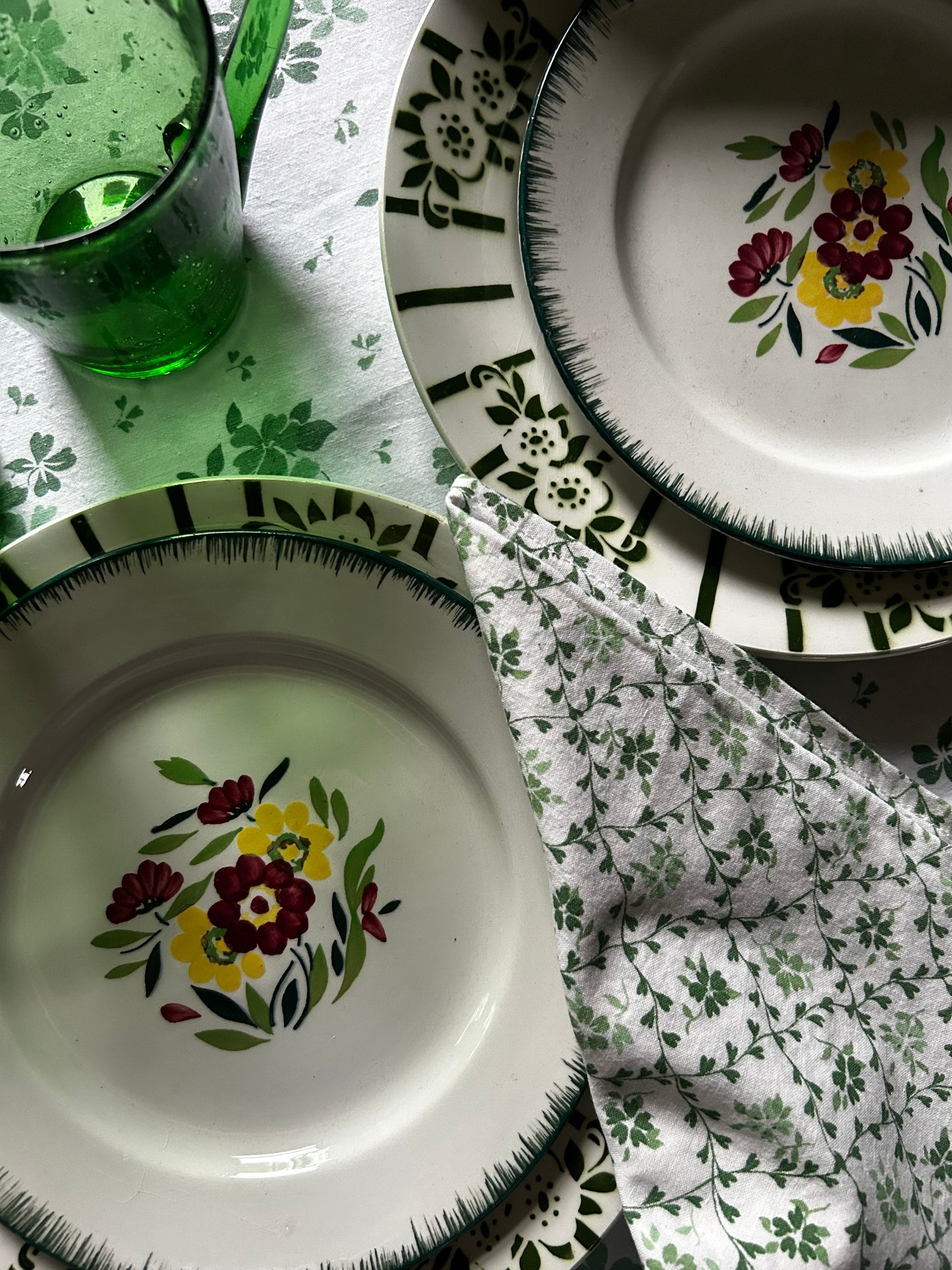 Serviette de table vintage motif vert