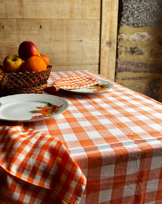 Nappe vintage coton vichy orange